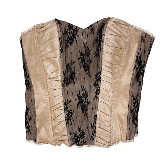 Love Culture Women's L Cream Pleated Satin Black Lace Up Corset - Picture 1 of 6